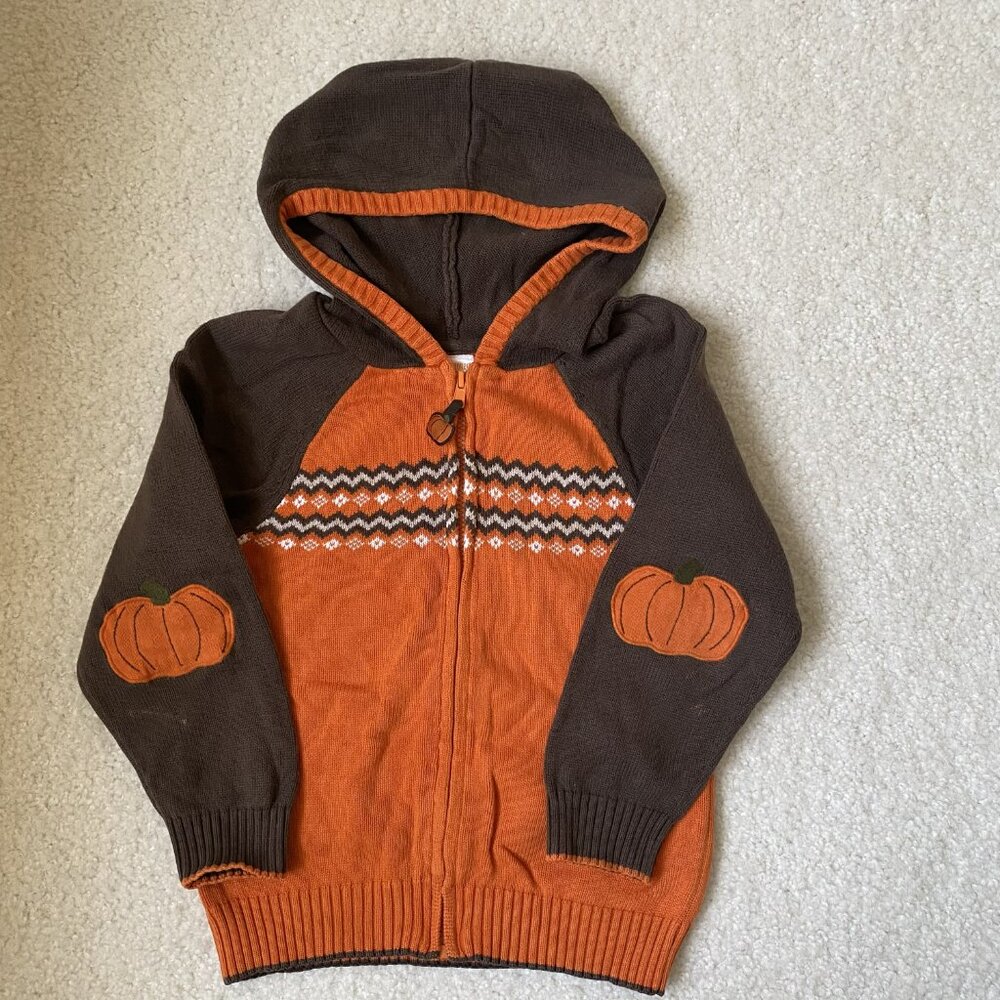 Gymboree pumpkin fair isle zip-up hoodie sweater in brown and orange